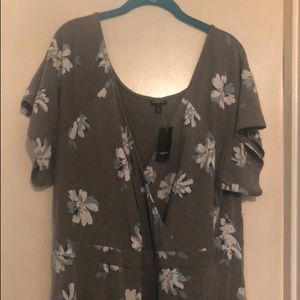 Gray Floral Faux Wrap Dress